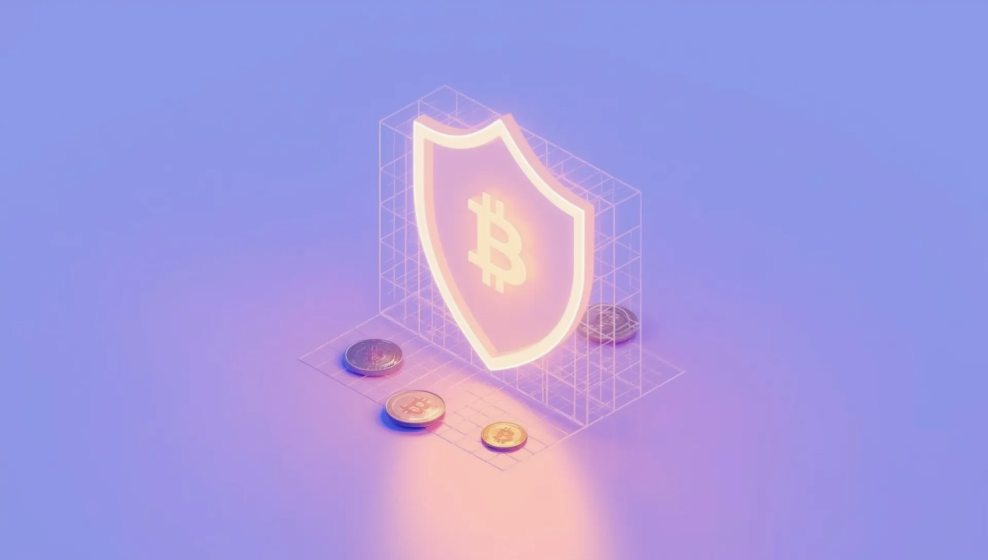 Minimal digital wallet protected by shield, representing crypto security and asset protection